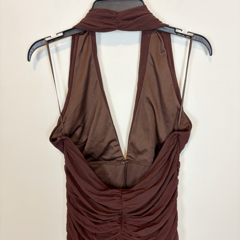Bardot x REVOLVE Sephera Halter Mesh Midi Dress in Chocolate Size 12 - Picture 4 of 14